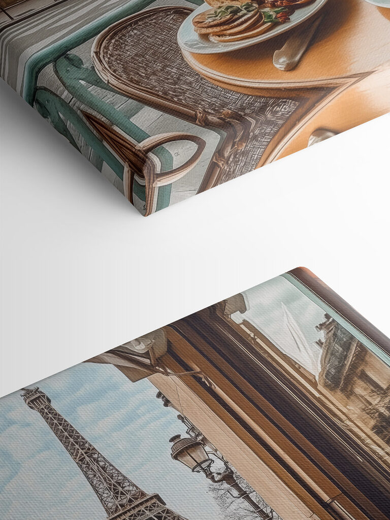 Table with a plate of food and a cup of coffee on it