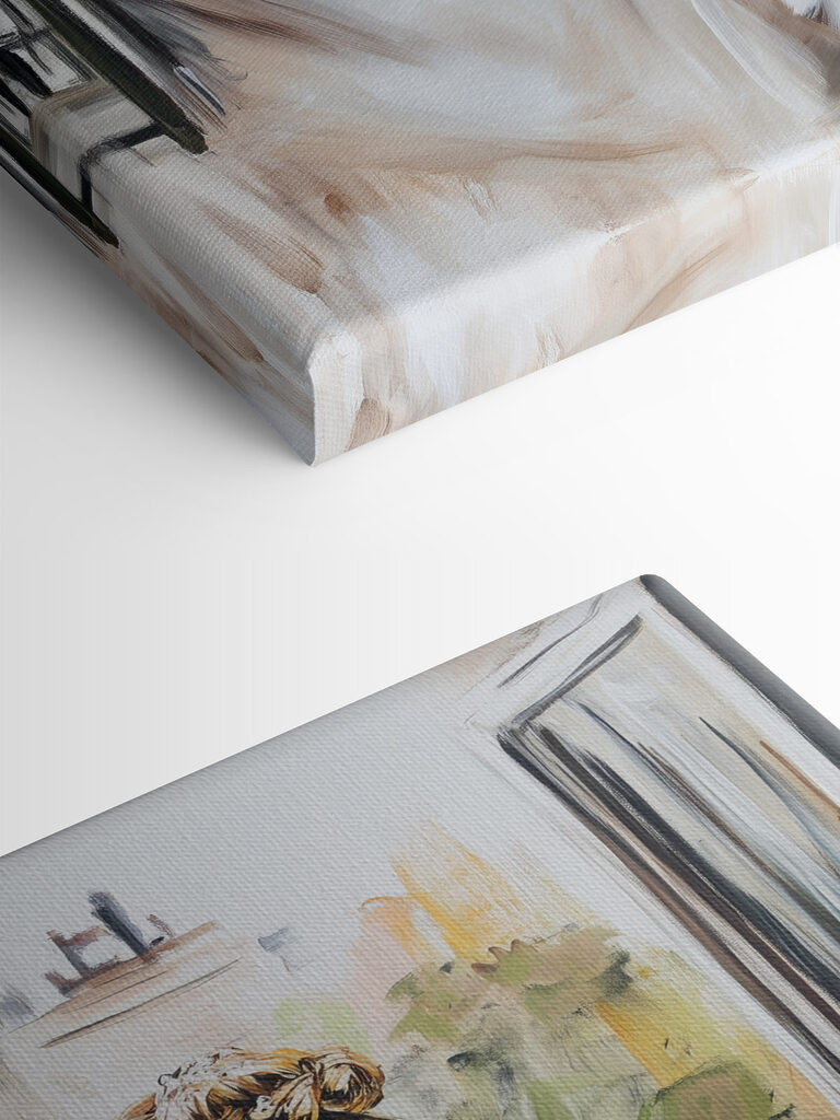 Painting of a woman in a white dress