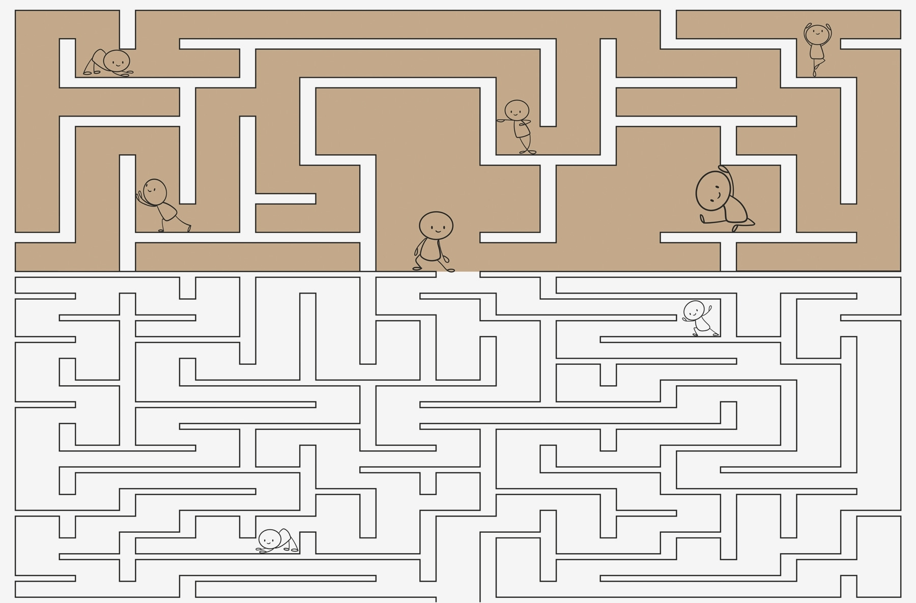 Maze game with people walking on the wall