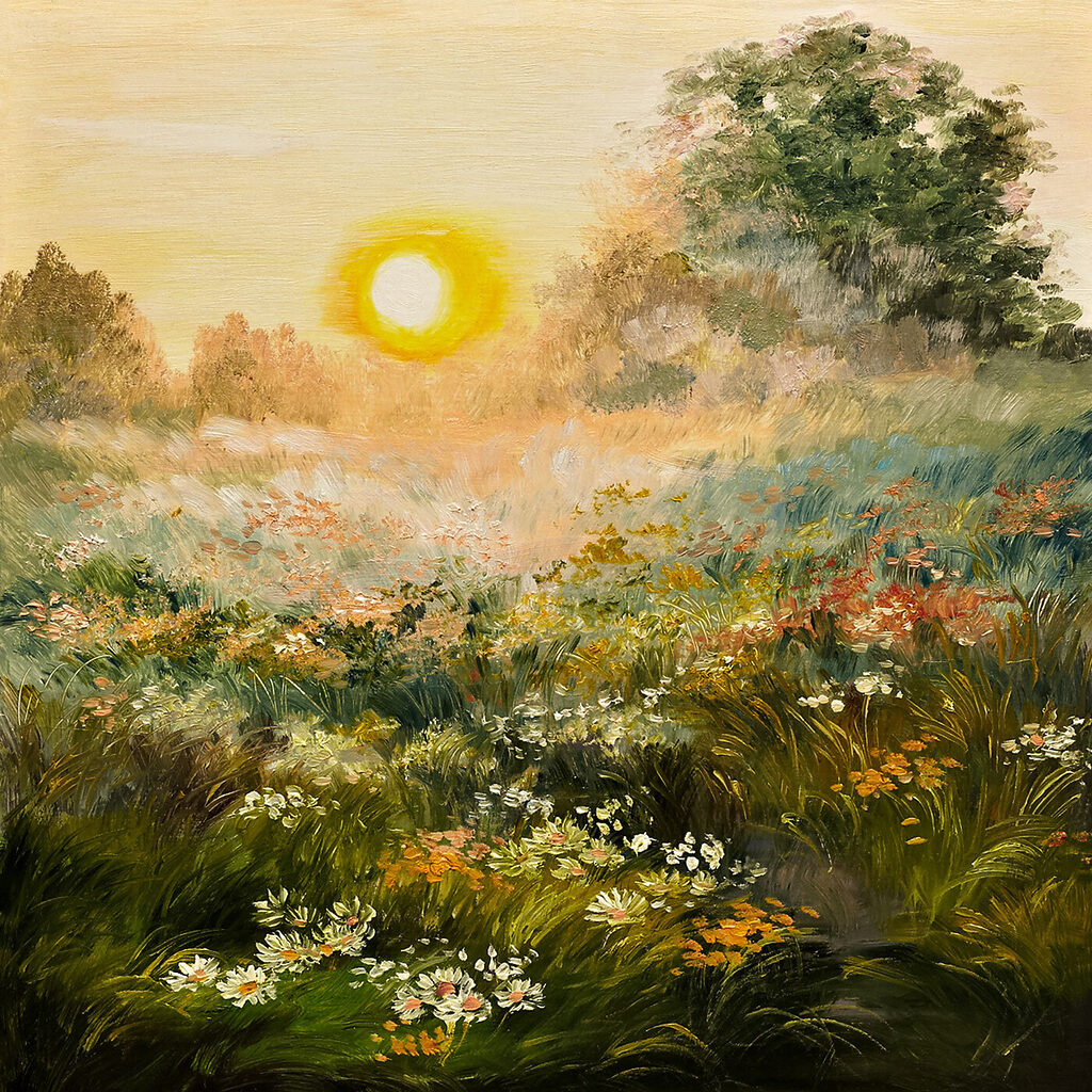 Painting of a field of flowers Painting of a field of flowers