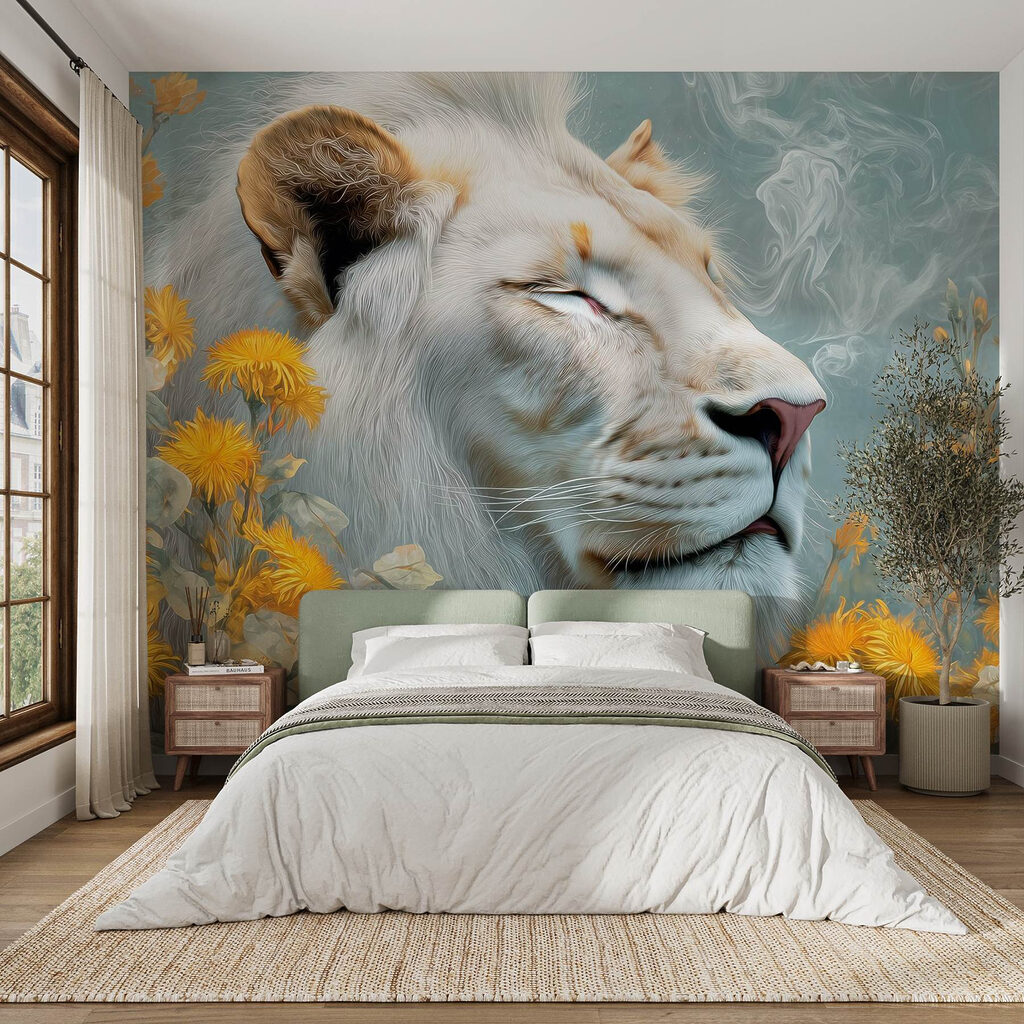 Lion with flowers and smoke