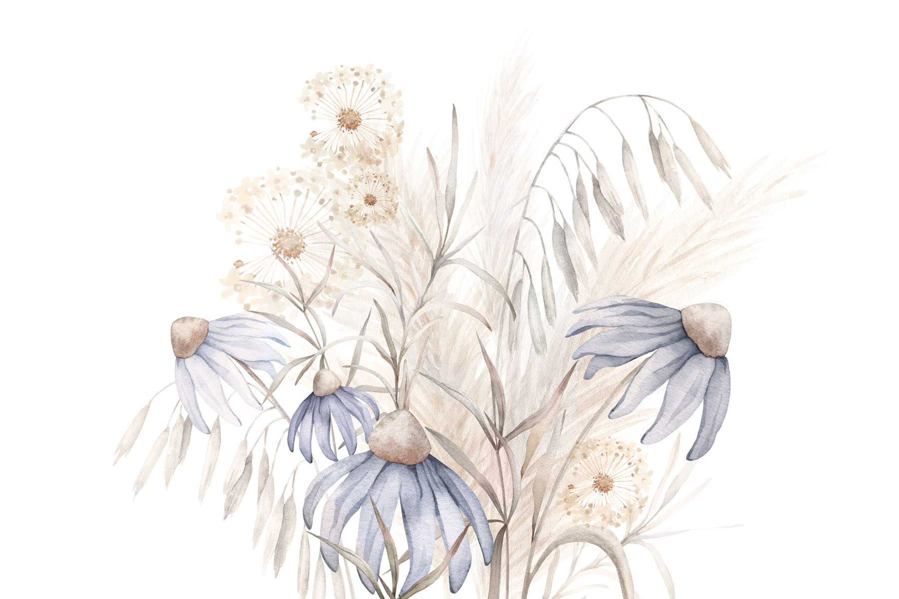 Watercolor painting of flowers and plants