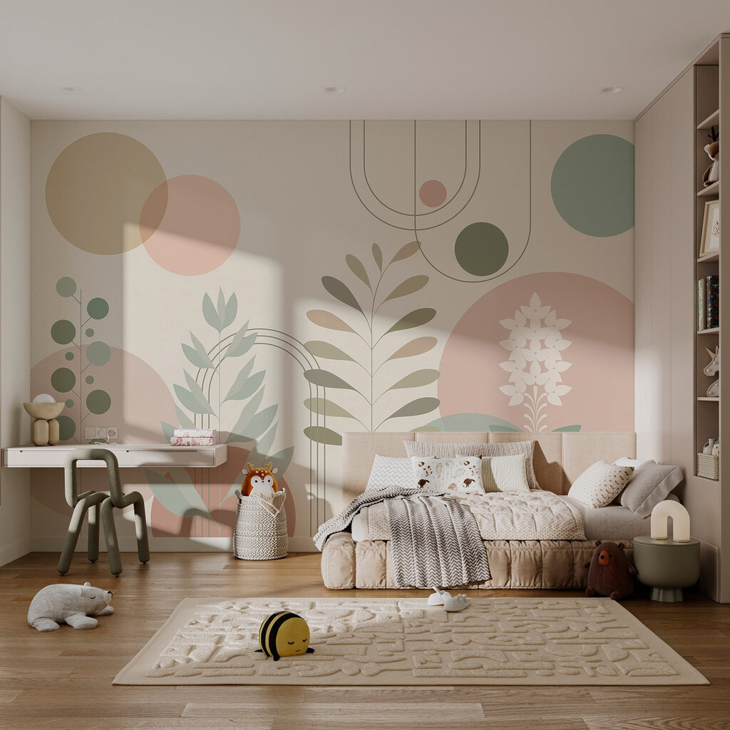 Abstrakcyjny botaniczny wzór w delikatnych kolorach