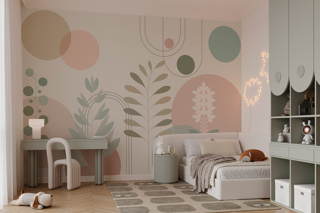 Abstrakcyjny botaniczny wzór w delikatnych kolorach