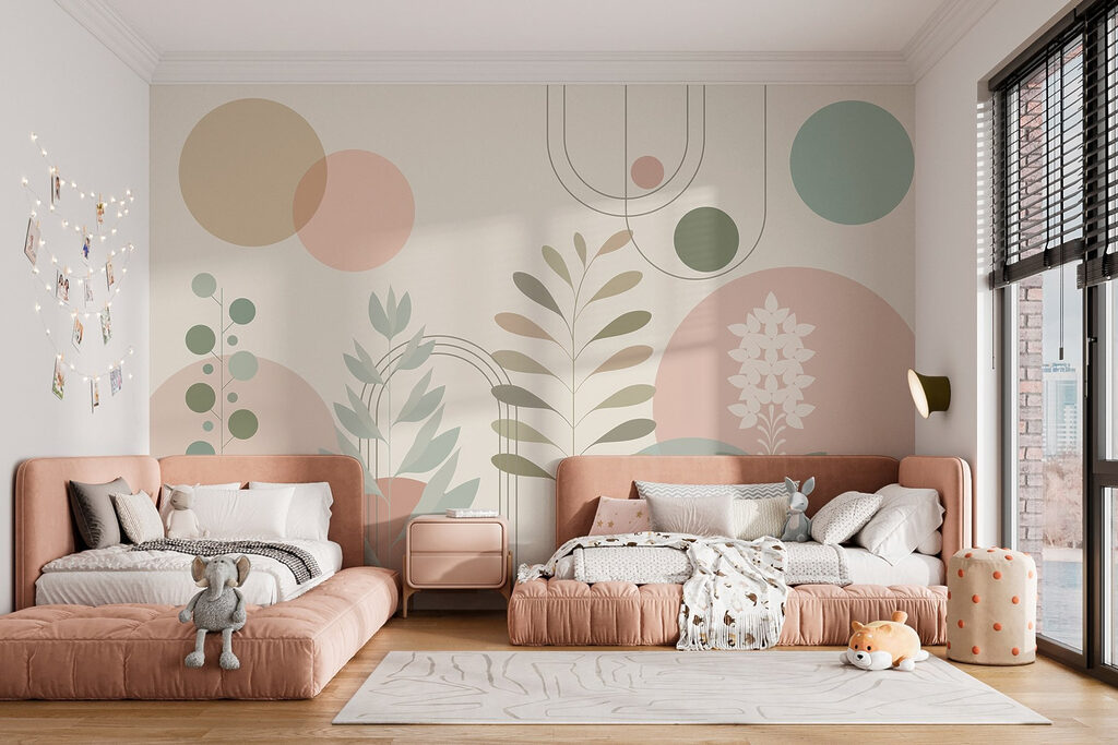 Abstrakcyjny botaniczny wzór w delikatnych kolorach