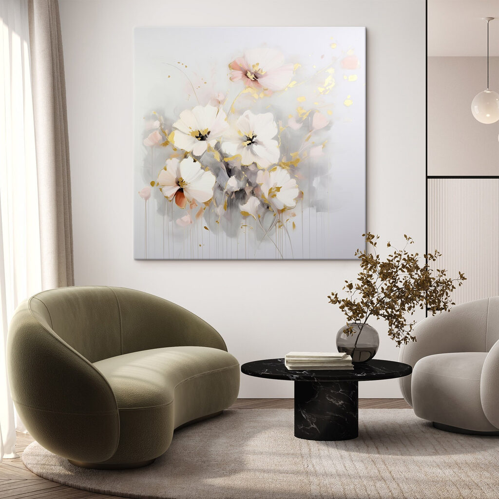 Painting of flowers on a white surface