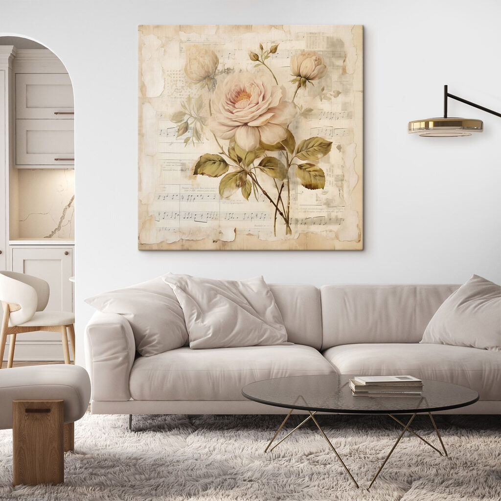 Painting of flowers on a sheet of music