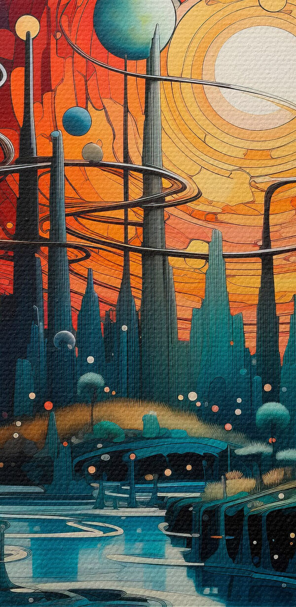 Krajobraz z drzewami i planetami Krajobraz z drzewami i planetami