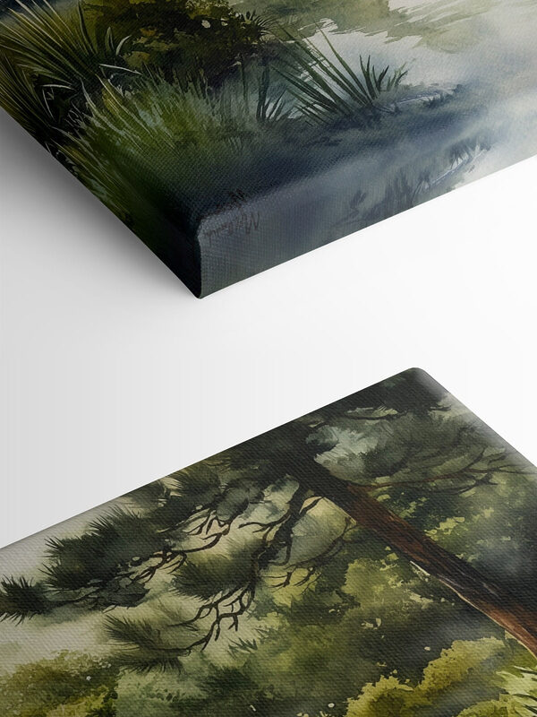 Watercolor painting of a path leading to a pond Watercolor painting of a path leading to a pond