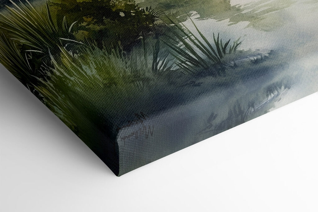 Watercolor painting of a path leading to a pond Watercolor painting of a path leading to a pond