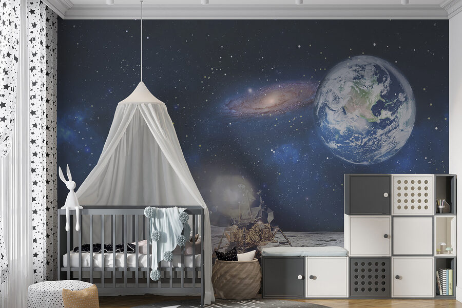 Księżyc z planetą i gwiazdami oraz planetą w tle