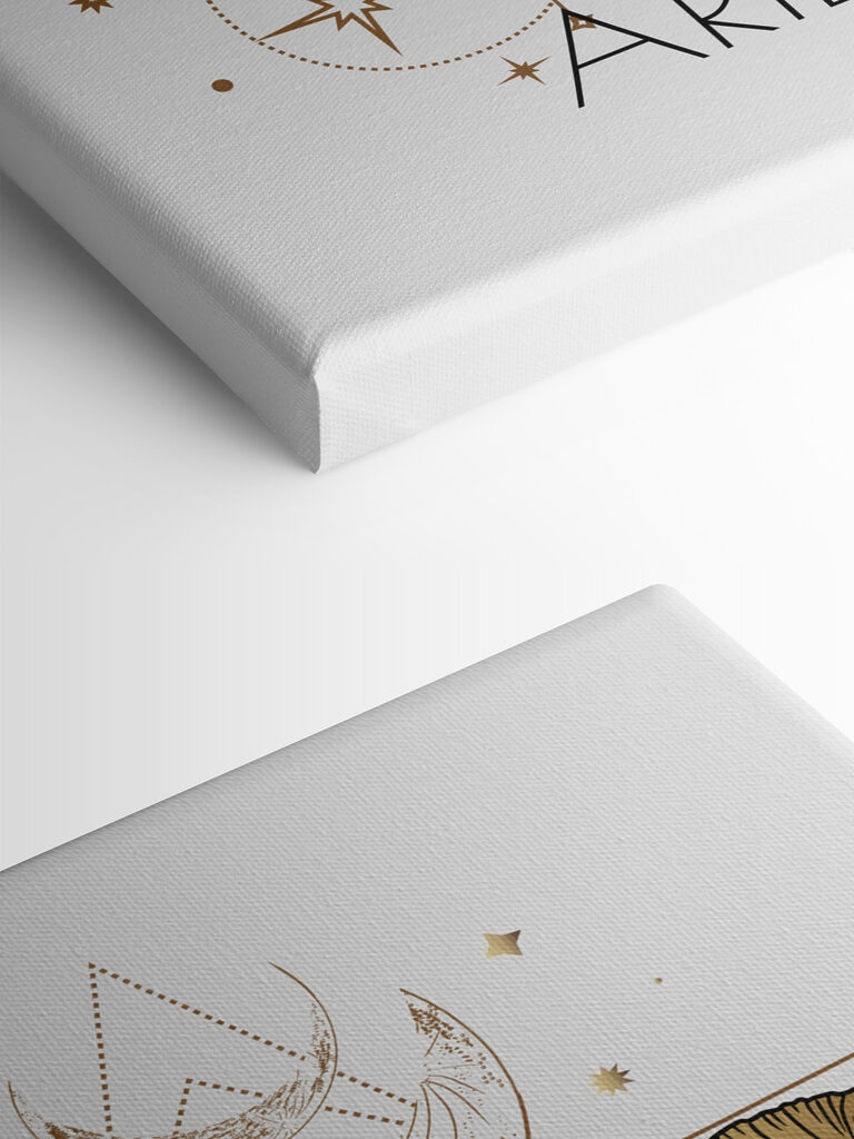 A drawing of a ram with a moon and stars