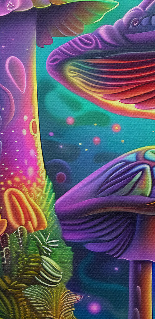 A group of colorful mushrooms