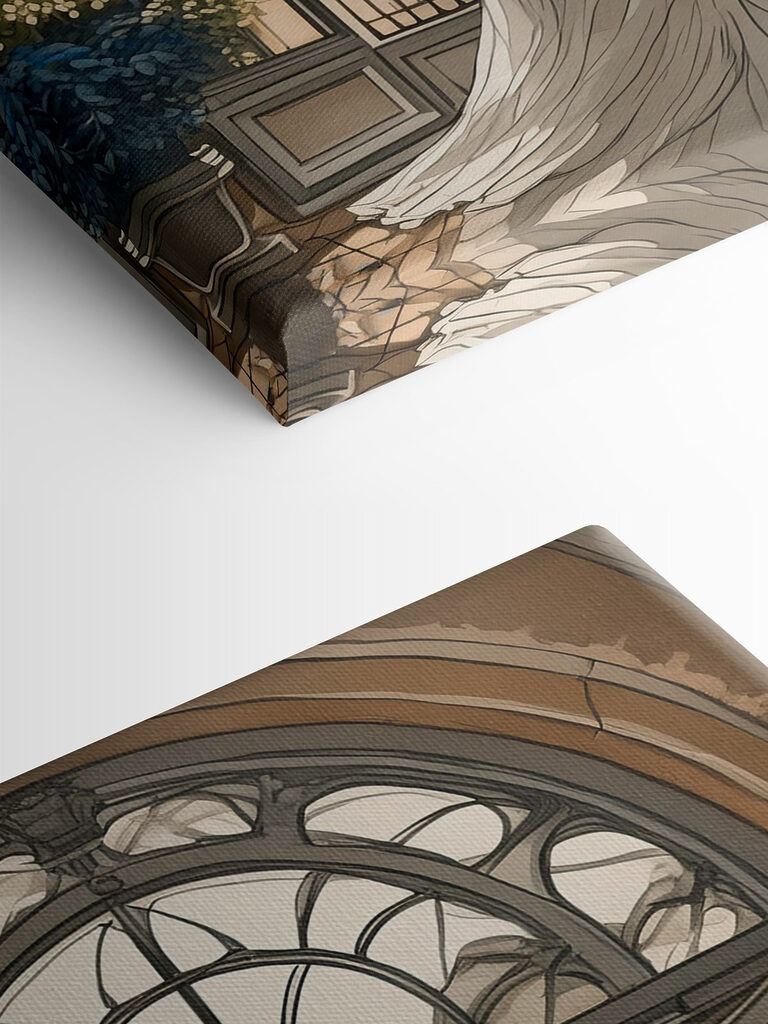 Woman in a white dress looking out a window