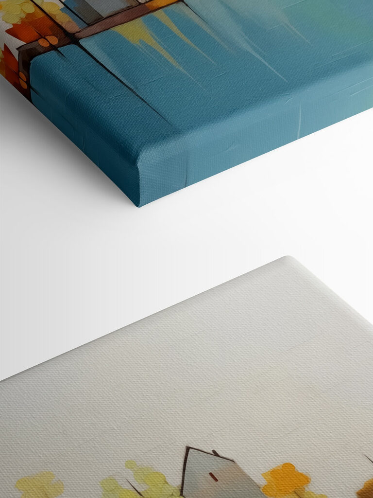 Painting of houses and trees