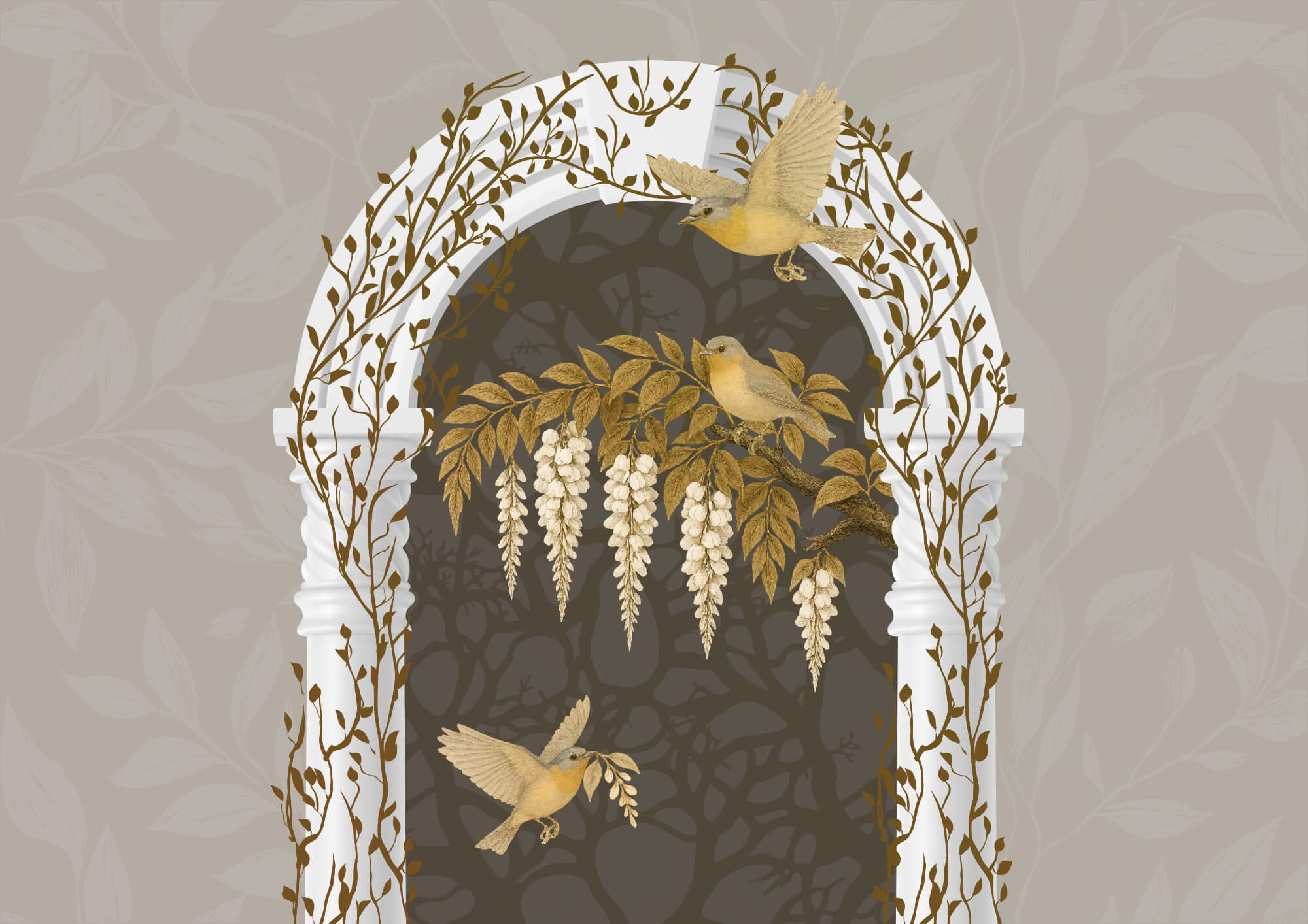 t00005p - Biały łuk z przelatującymi nad nim ptakami - tegory