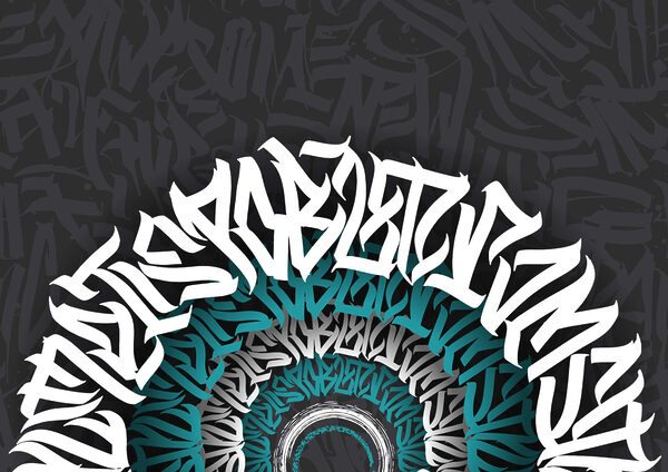 Biało-niebieskie graffiti na czarnym tle Biało-niebieskie graffiti na czarnym tle