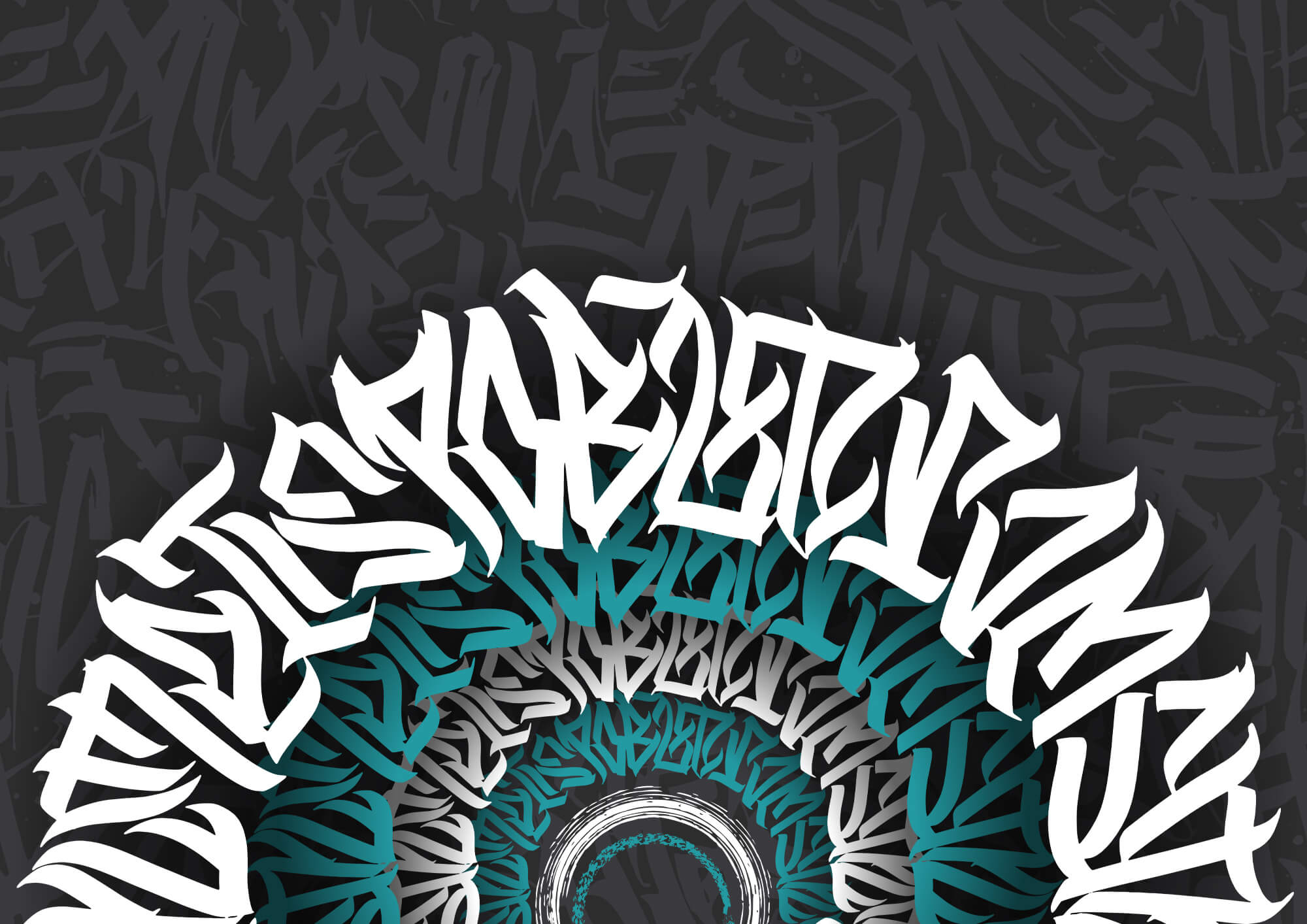 Biało-niebieskie graffiti na czarnym tle t00012p - Biało-niebieskie graffiti na czarnym tle - tegory