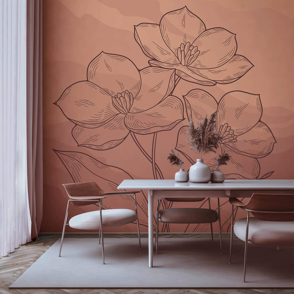 Rysunek kwiatów na różowym tle