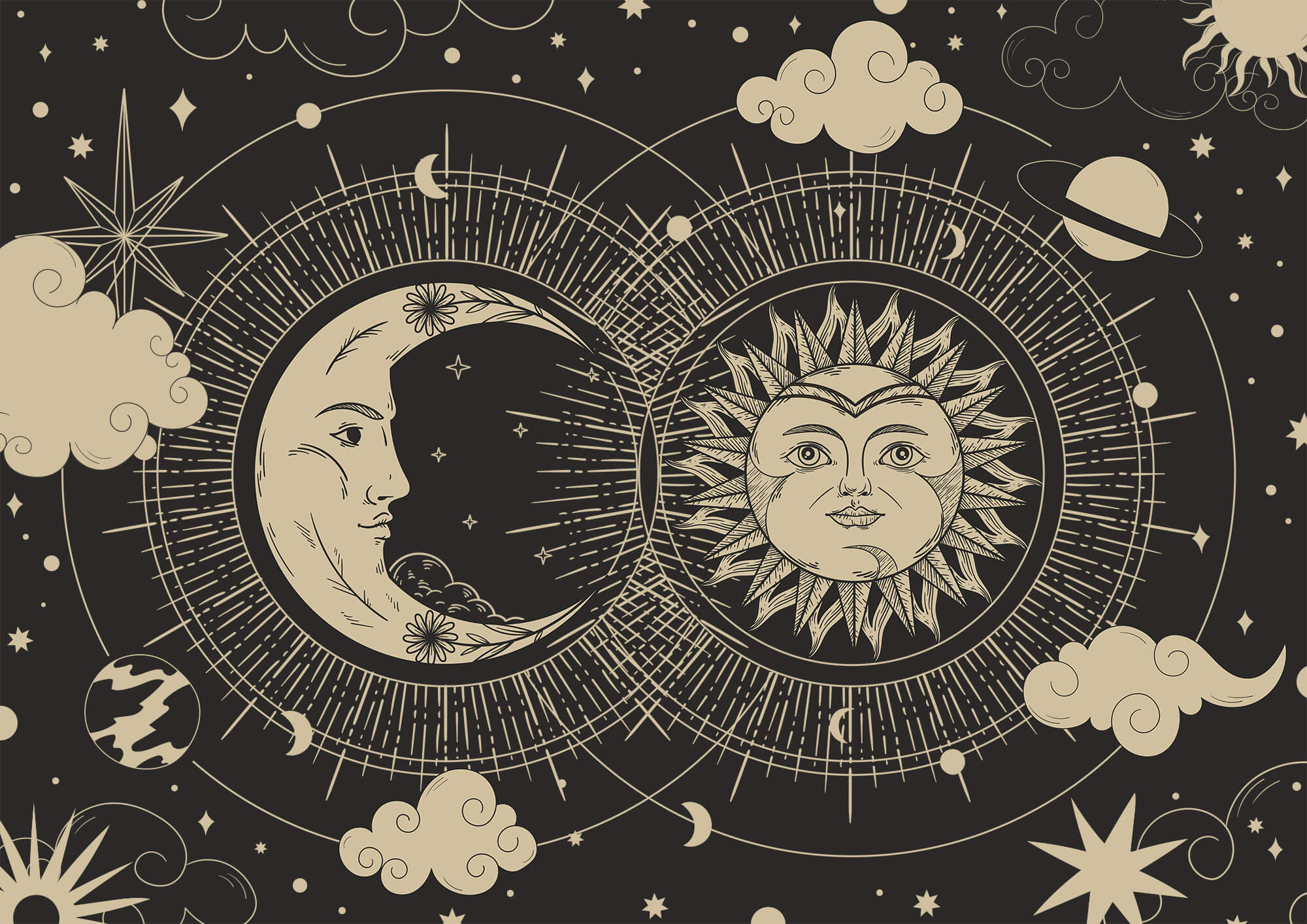 Sun and moon in the sky