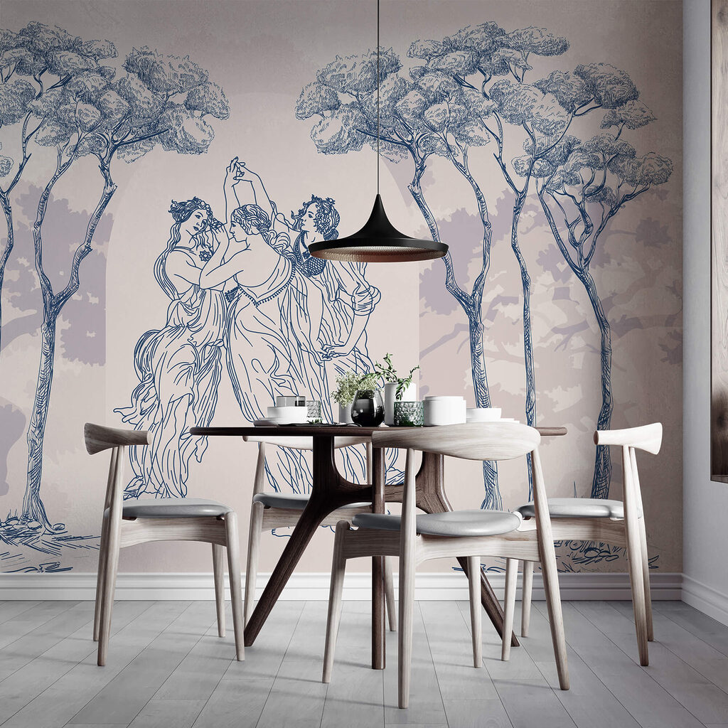 Wall murals Group of people dancing under trees Wall murals Group of people dancing under trees