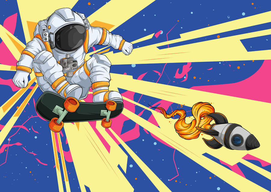 Wall murals An astronaut riding a skateboard