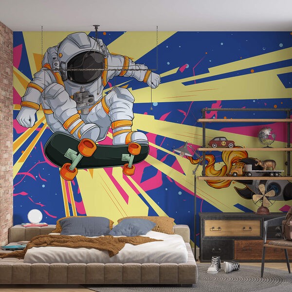 Wall murals An astronaut riding a skateboard Wall murals An astronaut riding a skateboard