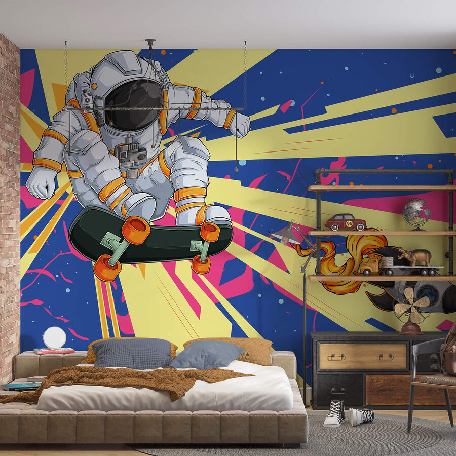 Wall murals An astronaut riding a skateboard