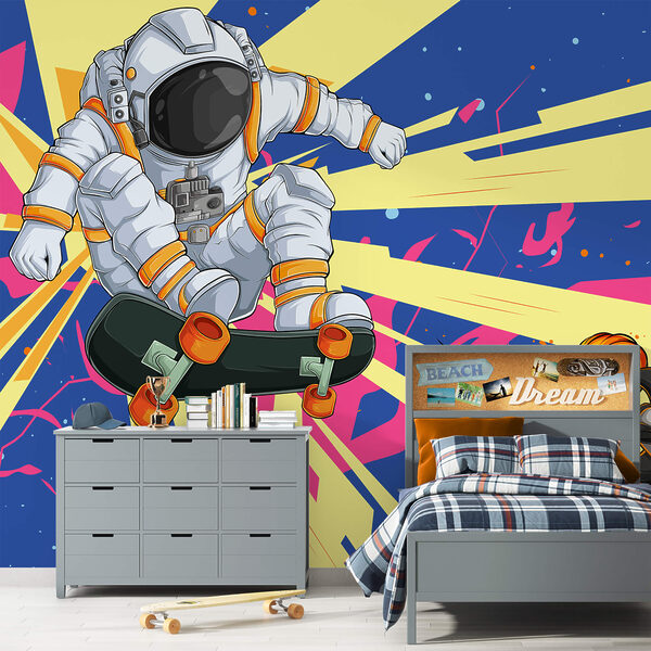 Wall murals An astronaut riding a skateboard Wall murals An astronaut riding a skateboard