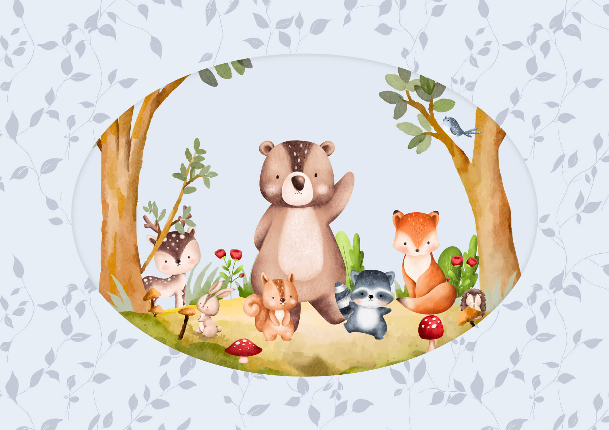 Cartoon of animals in a forest