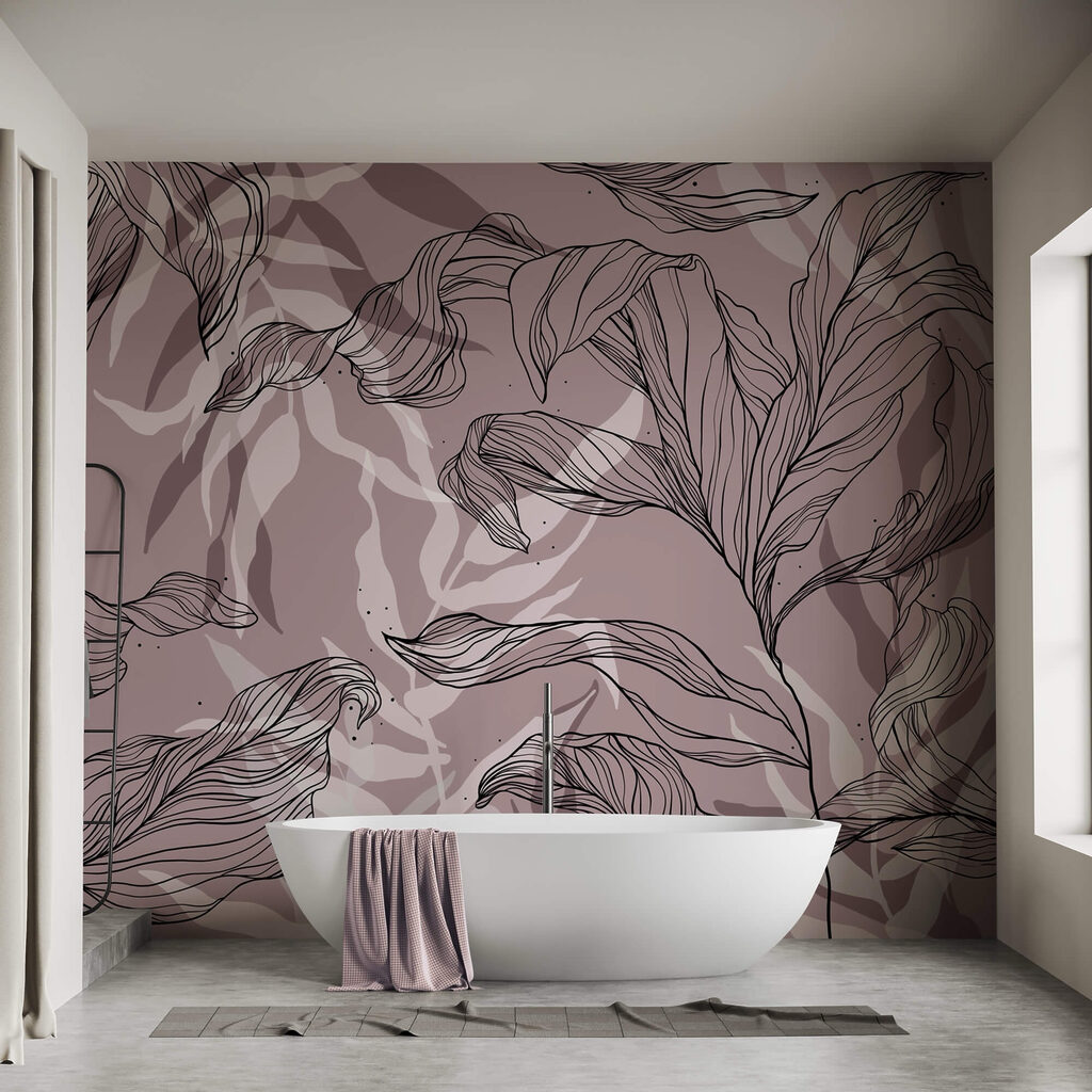 Rysunek liści na różowym tle