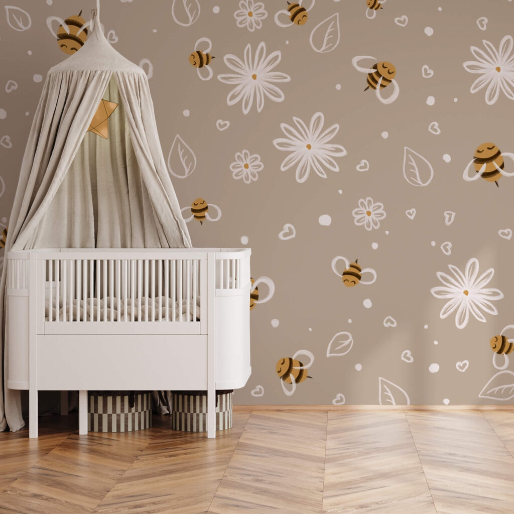 Wzór pszczół i kwiatów