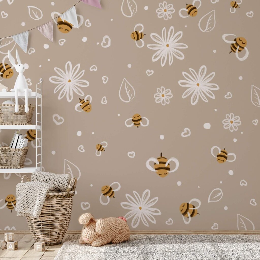 Wzór pszczół i kwiatów