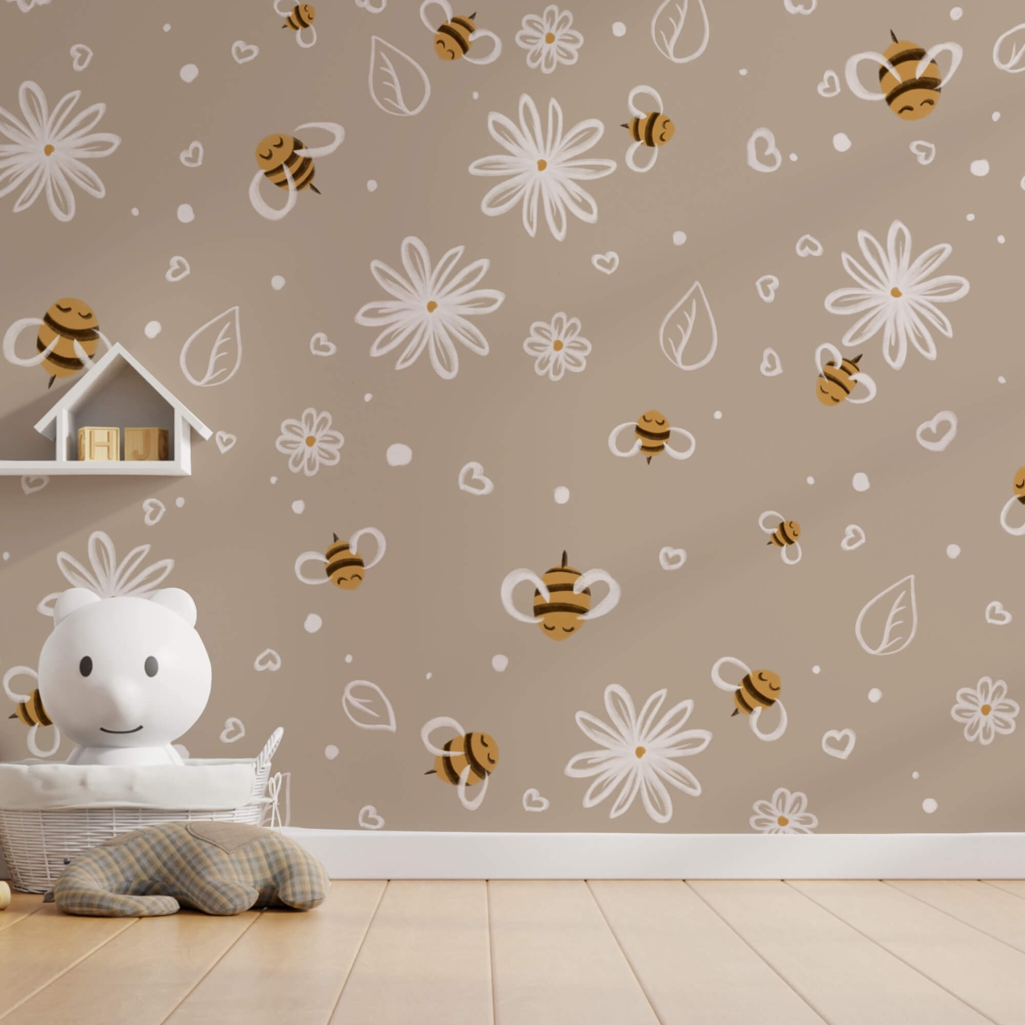 Wzór pszczół i kwiatów