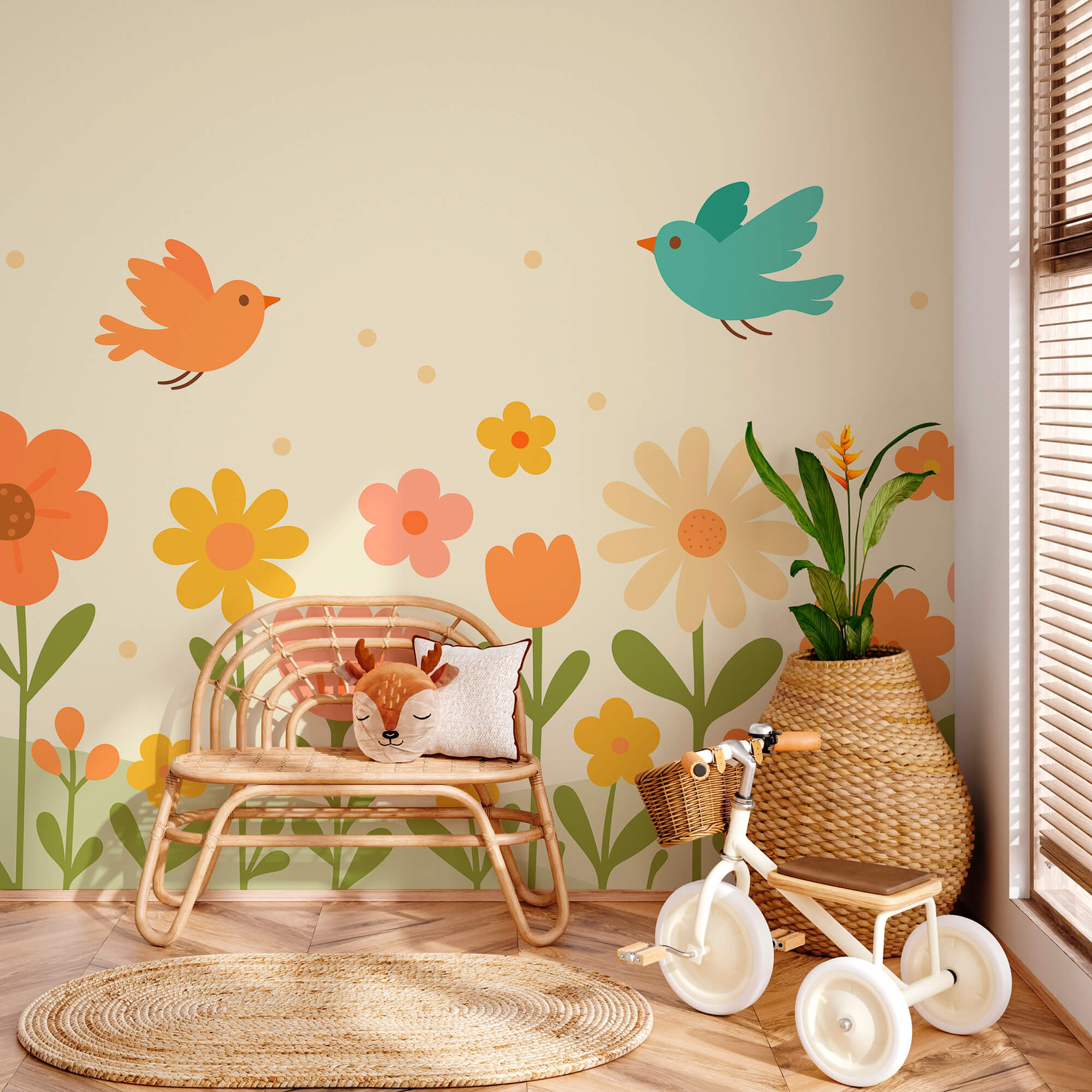 Ptaki latające nad kwiatami Ptaki latające nad kwiatami