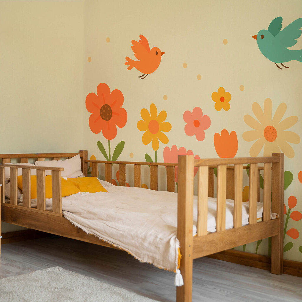 Ptaki latające nad kwiatami Ptaki latające nad kwiatami