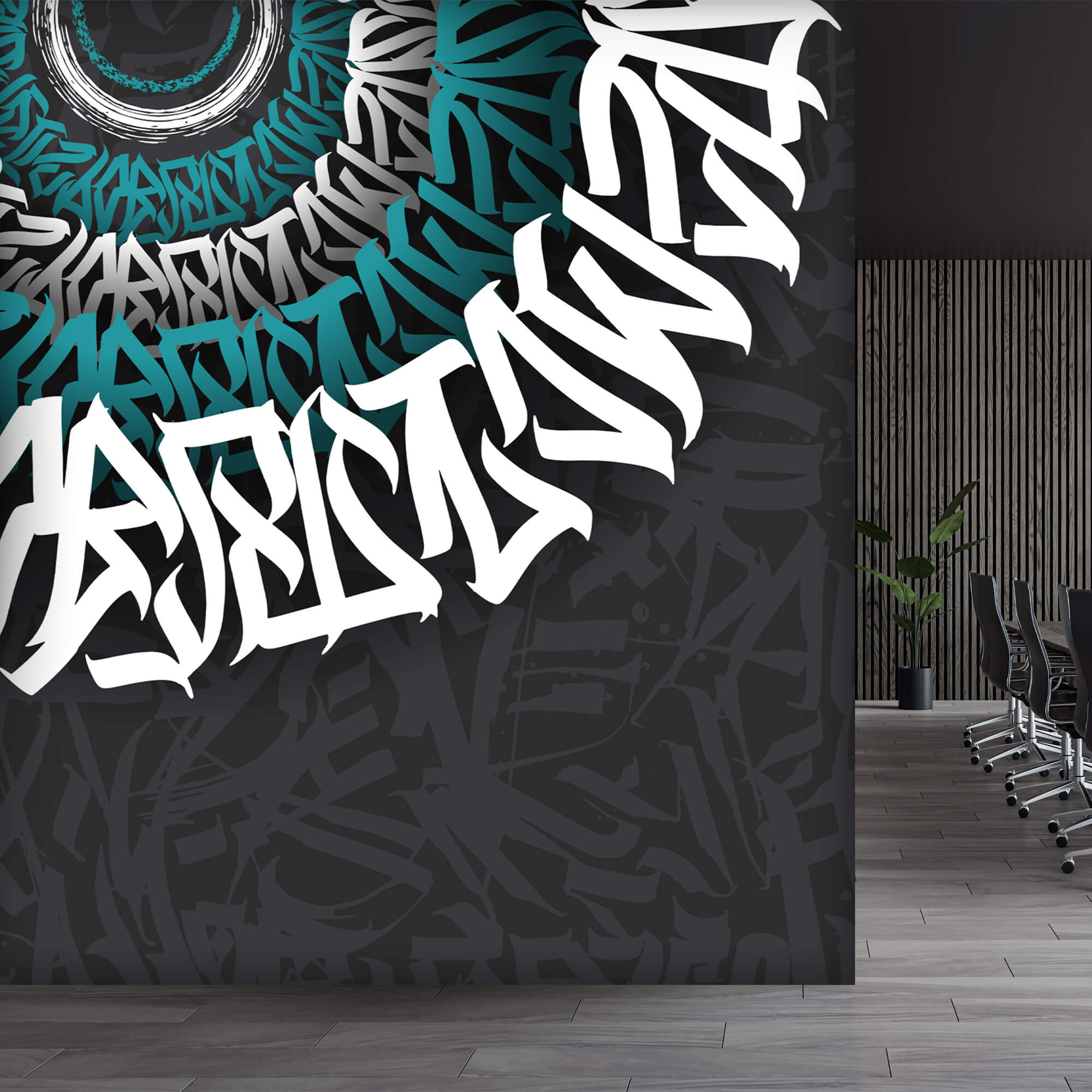 Biało-niebieskie graffiti na czarnym tle Biało-niebieskie graffiti na czarnym tle