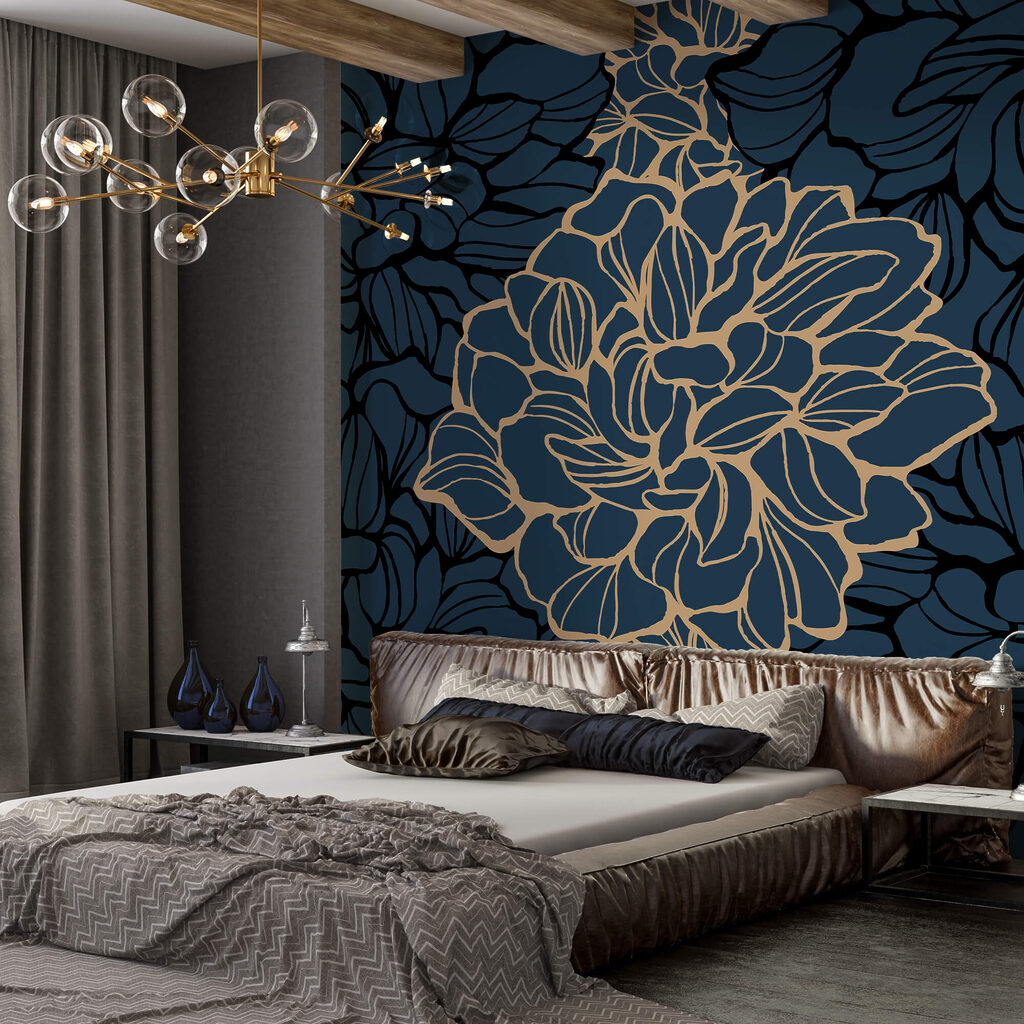 Odważny kwiatowy wzór na ciemnym tle