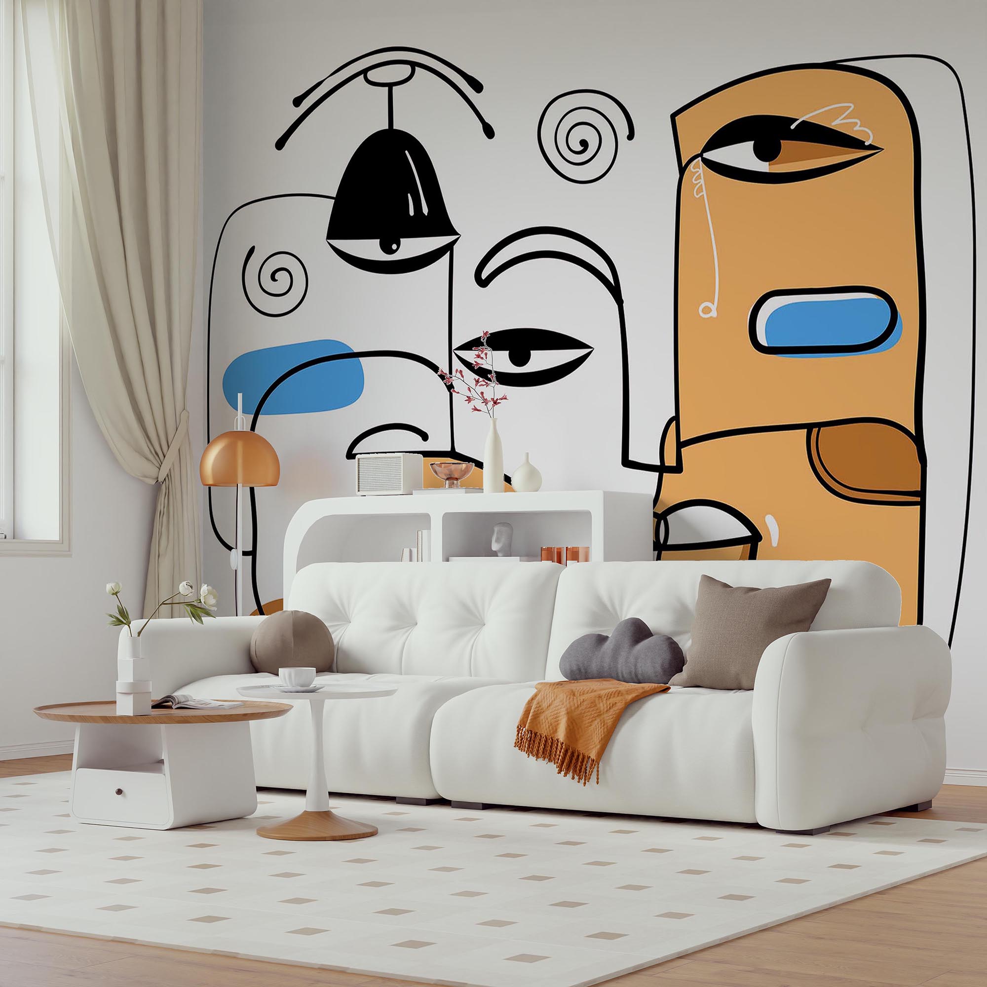 Grupa twarzy narysowanych na białym tle