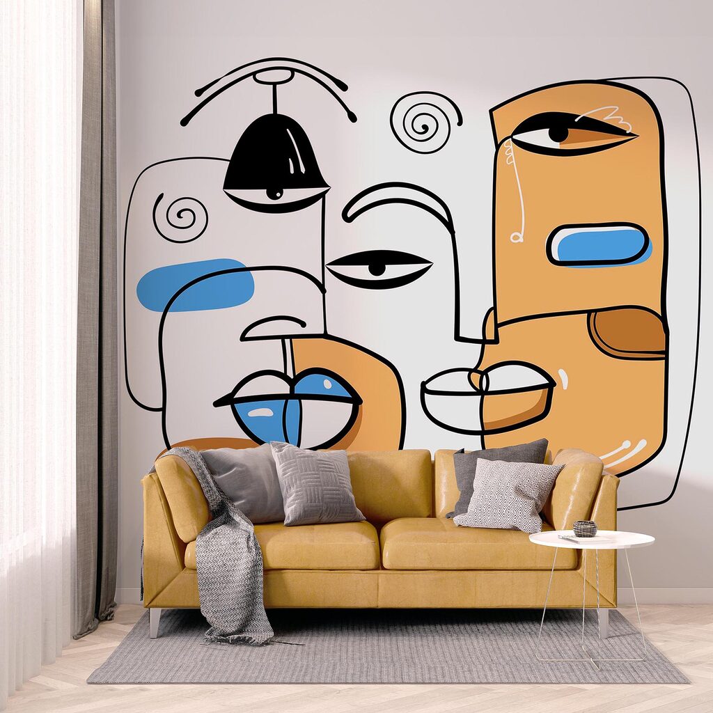 Grupa twarzy narysowanych na białym tle