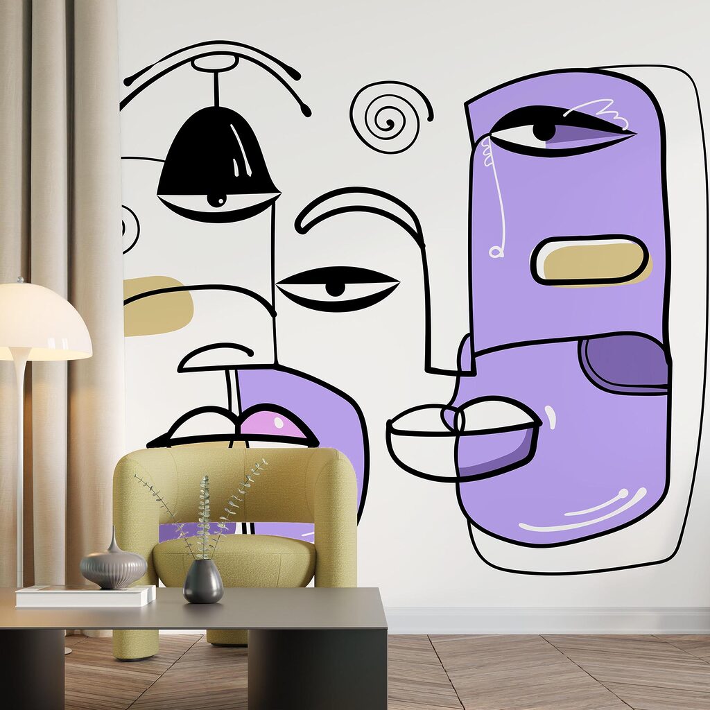 Grupa twarzy narysowanych w różnych kolorach