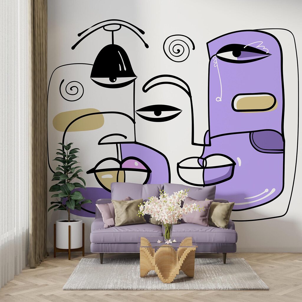 Grupa twarzy narysowanych w różnych kolorach