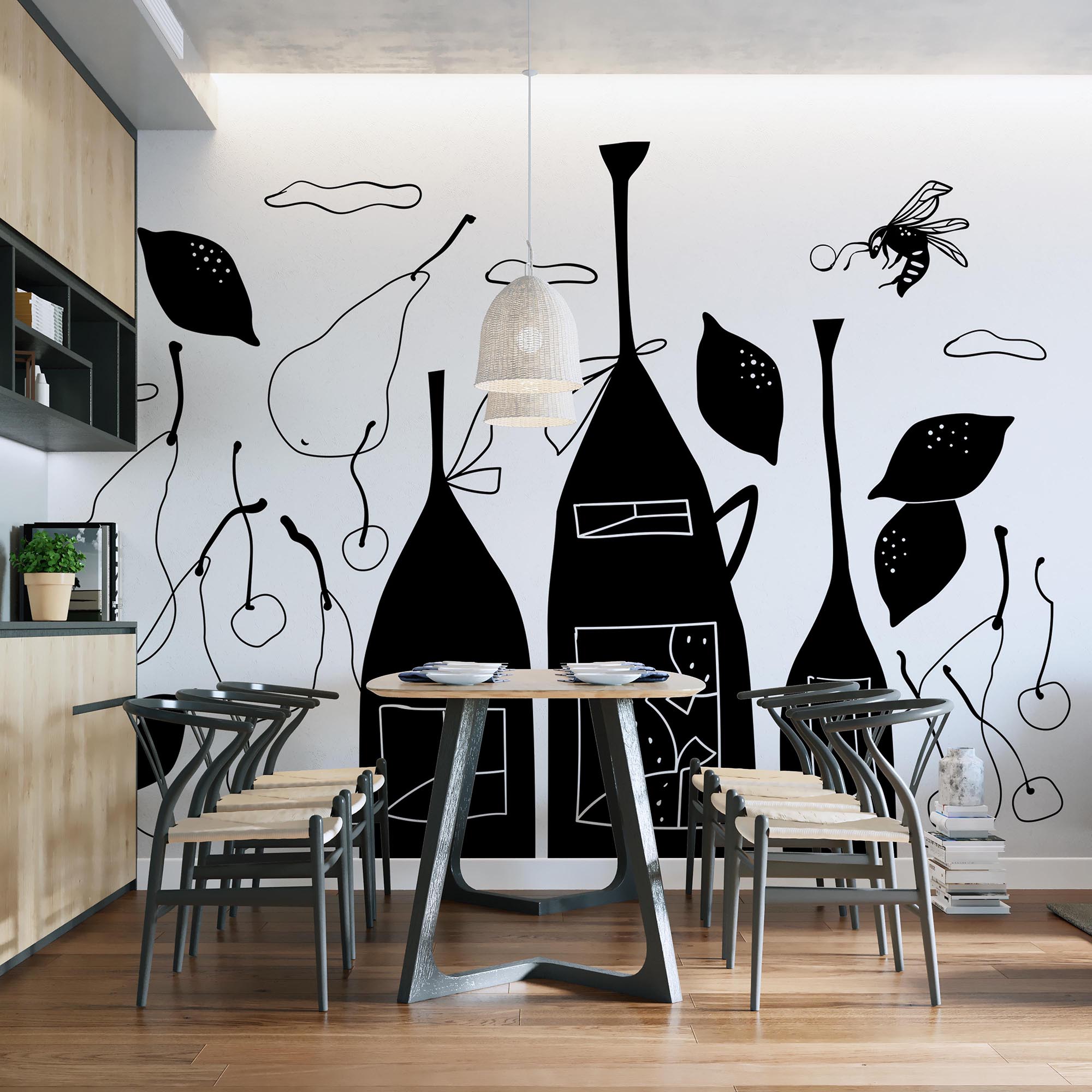 Czarno-biały rysunek butelek