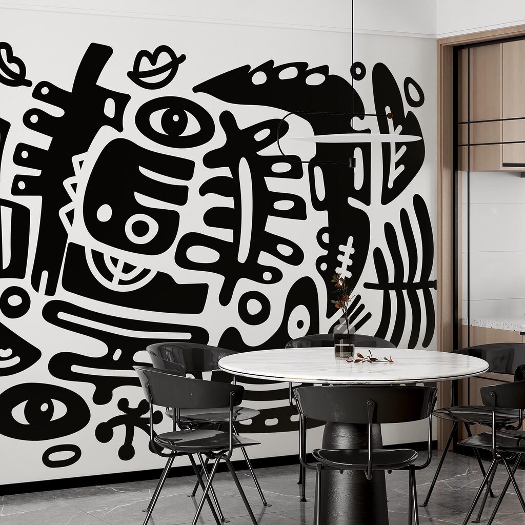 Czarno-biały rysunek różnych kształtów