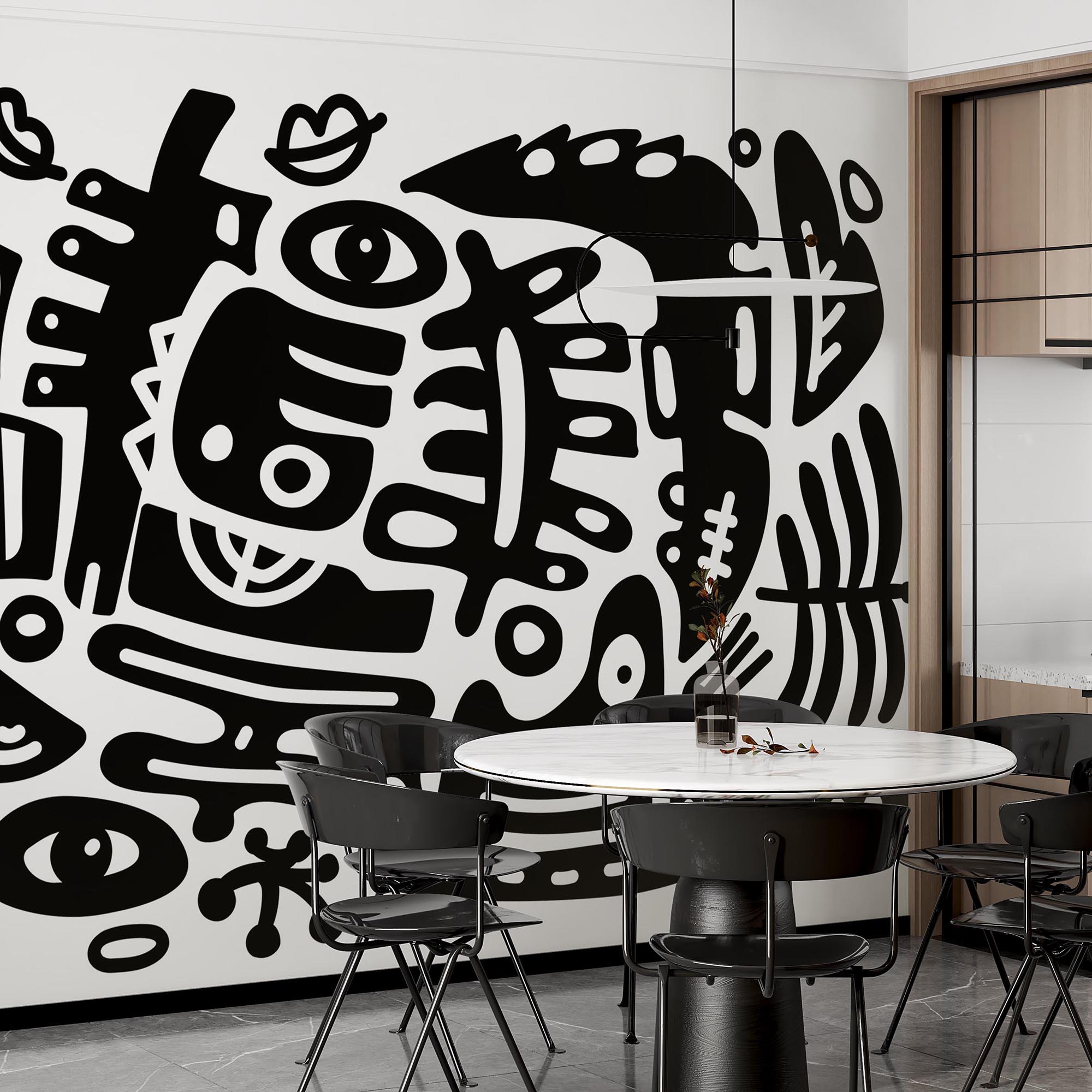 Czarno-biały rysunek różnych kształtów