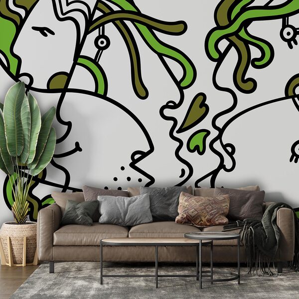 Wall murals Faces intertwined with vibrant shapes. Wall murals Faces intertwined with vibrant shapes.