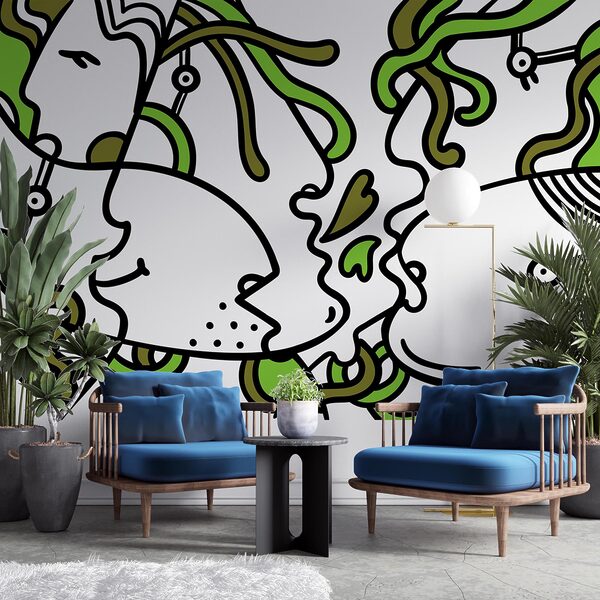 Wall murals Faces intertwined with vibrant shapes. Wall murals Faces intertwined with vibrant shapes.