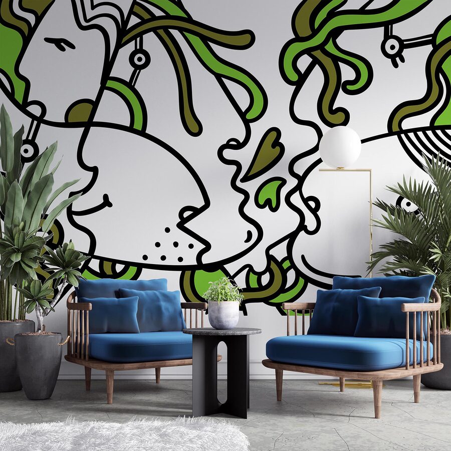 Wall murals Faces intertwined with vibrant shapes. Wall murals Faces intertwined with vibrant shapes.