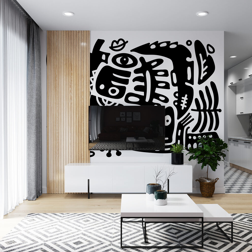 Czarno-biały rysunek różnych kształtów