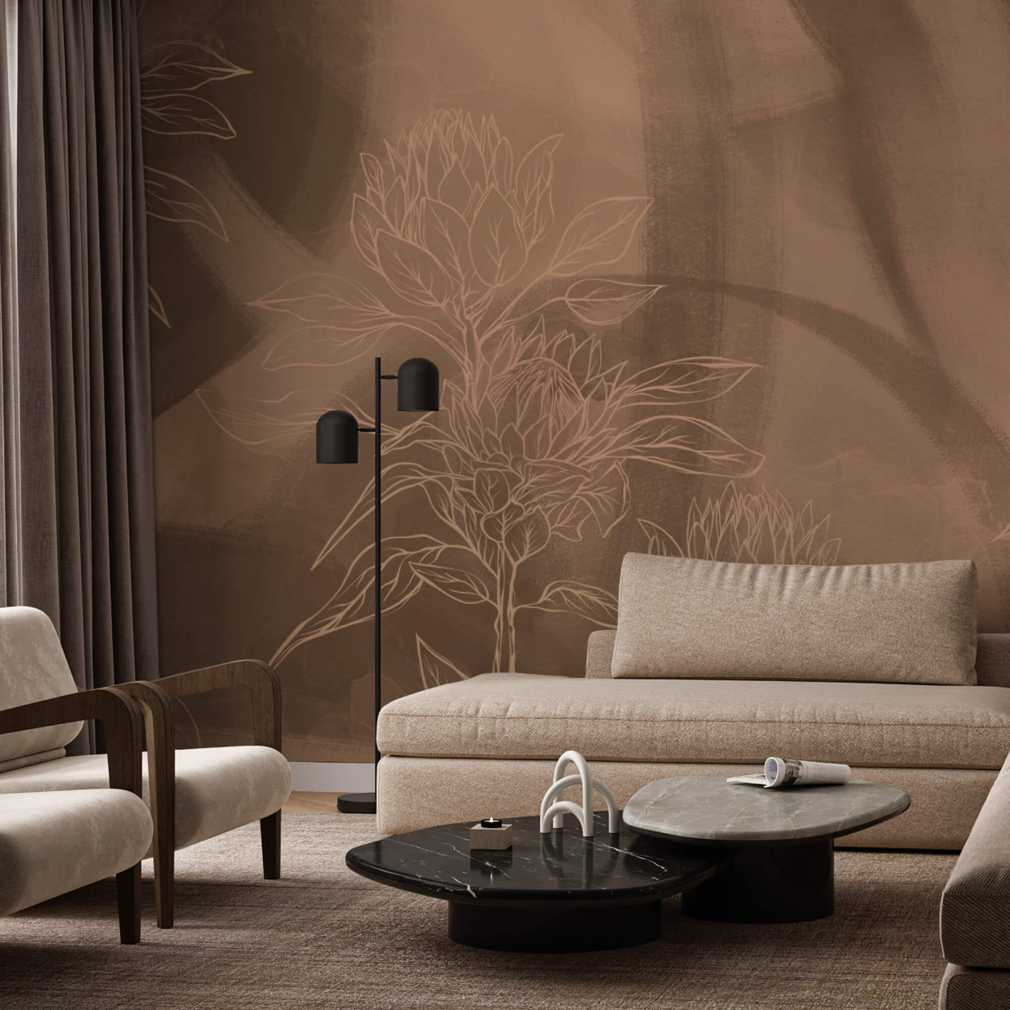 Kontury kwiatów na ciepłym tle